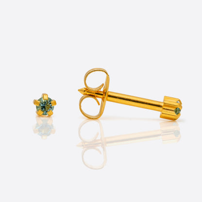 Prong Set Birthstone Universal Flatpack Piercing Studs - Gold Plated  - March Aquamarine Crystal - Mini Adaptor