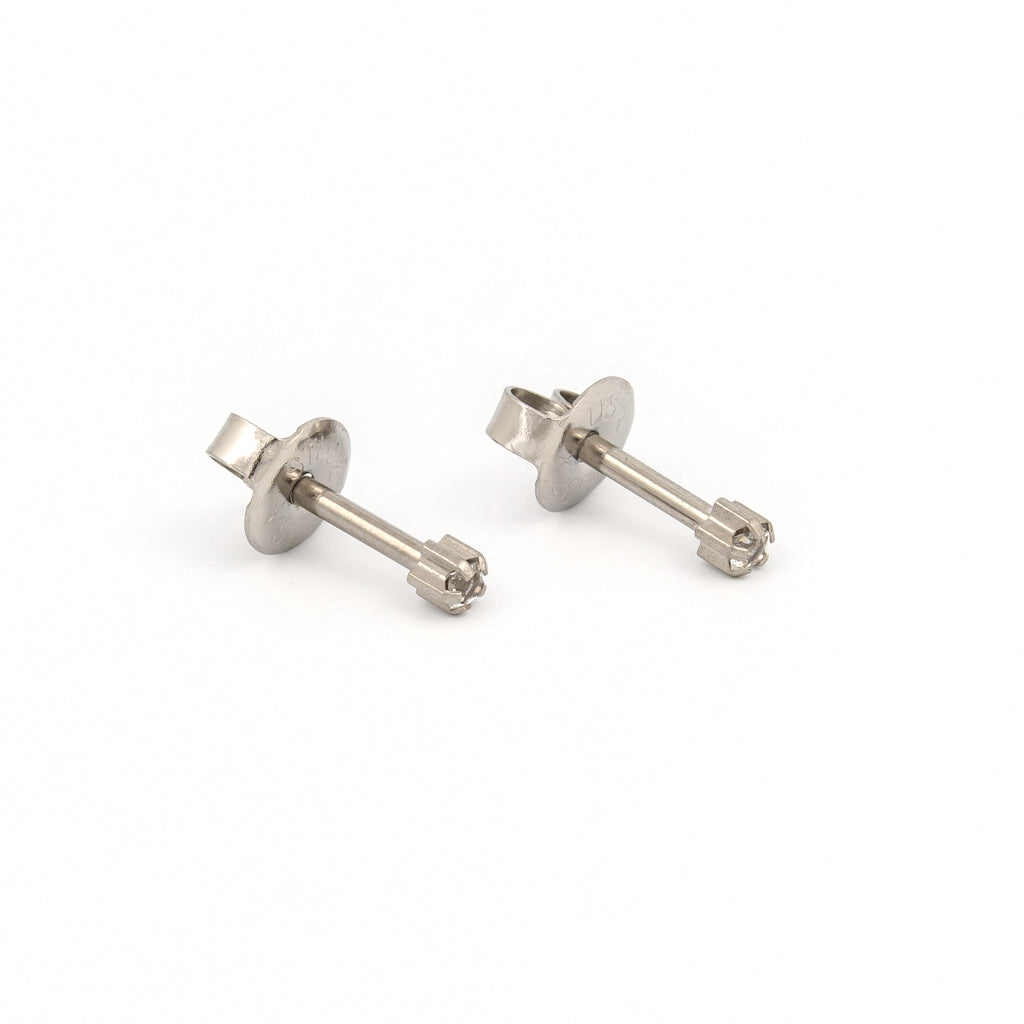 Prong Set Birthstone Universal Flatpack Piercing Studs - Stainless Steel - April Clear Crystal - Mini Adaptor