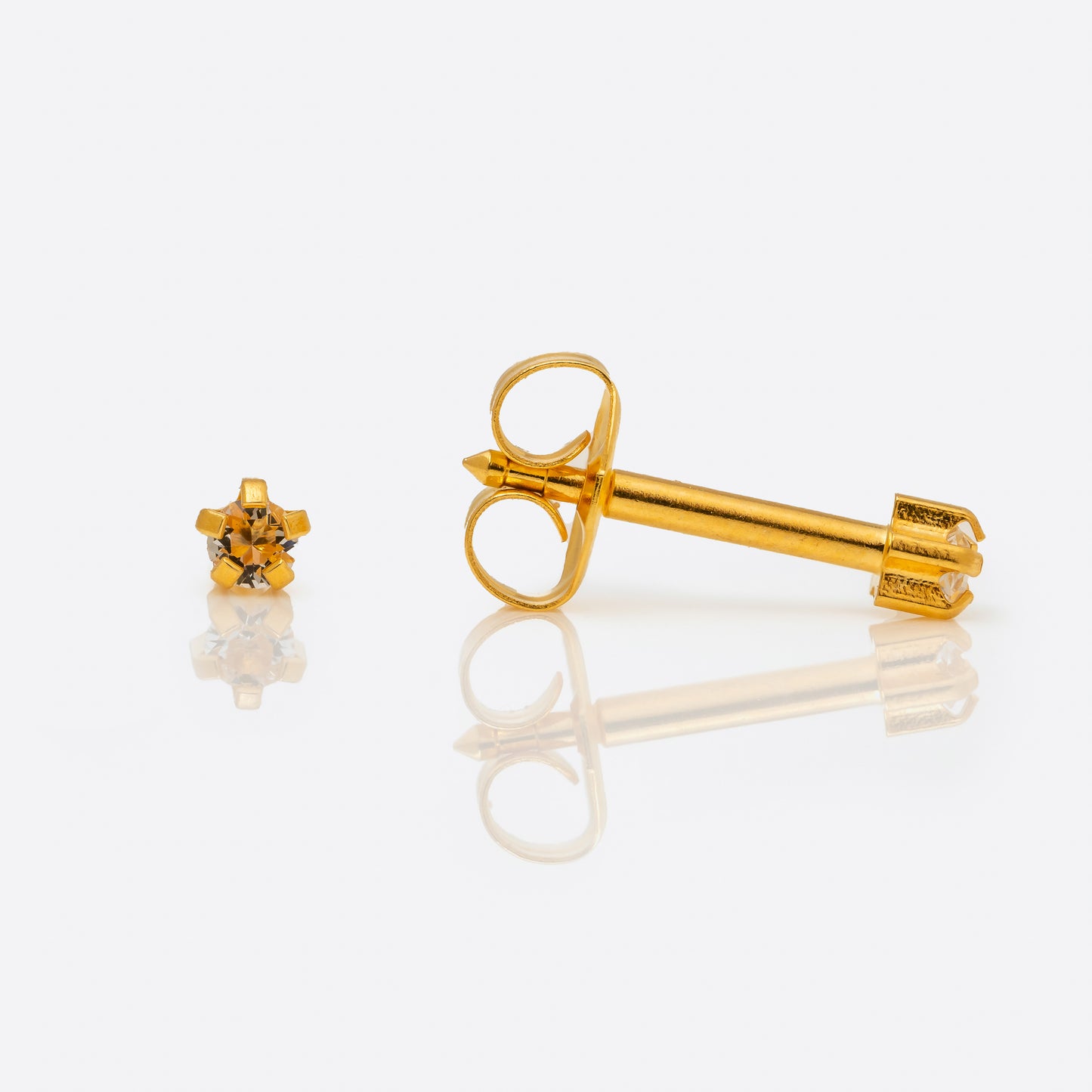 Prong Set Birthstone Universal Flatpack Piercing Studs - Gold Plated  - April Clear Crystal - Mini Adaptor
