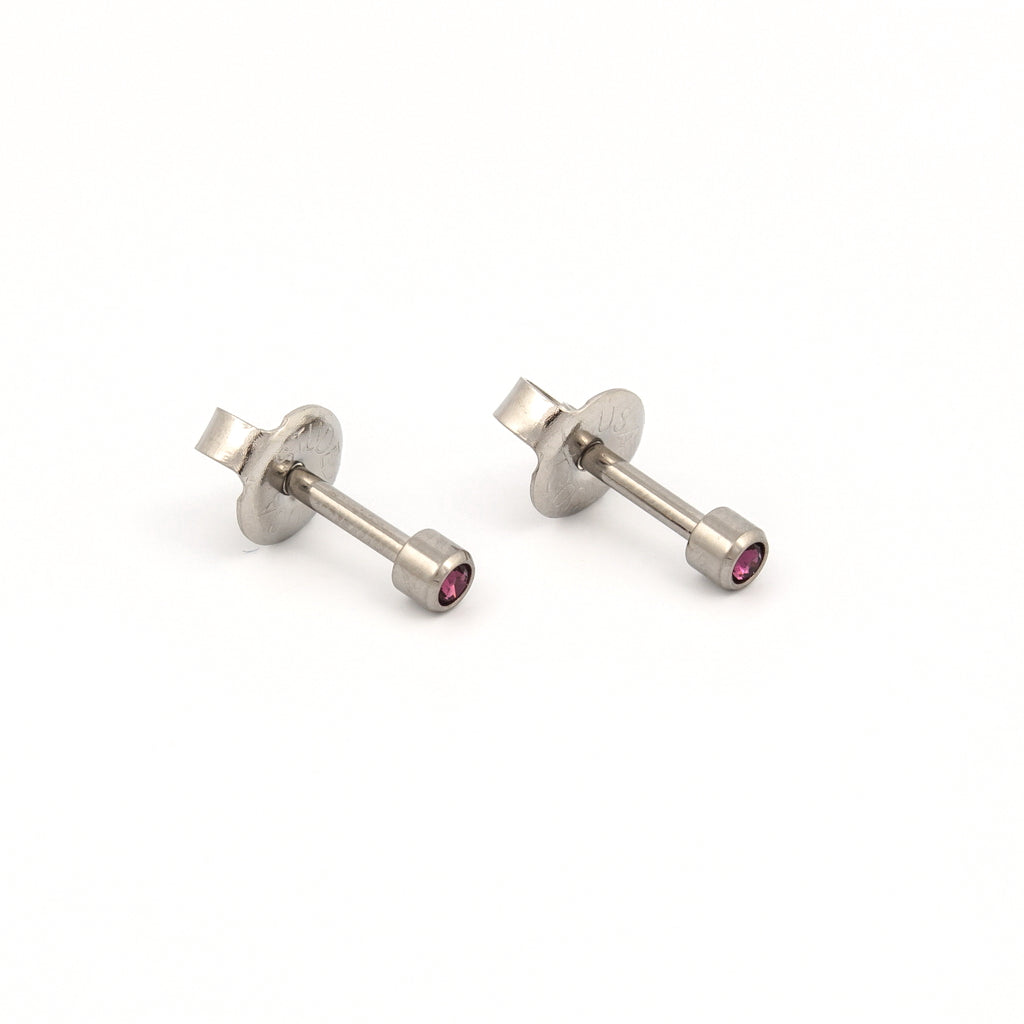 Bezel Set Birthstone Universal Flatpack Piercing Studs - Stainless Steel - February Amethyst Crystal - Mini Adaptor