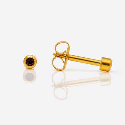 Bezel Set Birthstone Universal Flatpack Piercing Studs - Gold Plated - February Amethyst Crystal - Mini Adaptor