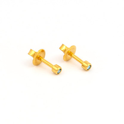 Bezel Set Birthstone Universal Flatpack Piercing Studs - Gold Plated - March Aquamarine Crystal - Mini Adaptor