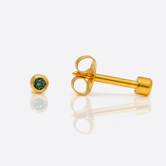 Bezel Set Birthstone Universal Flatpack Piercing Studs - Gold Plated - March Aquamarine Crystal - Mini Adaptor