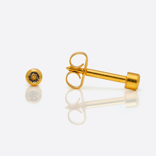 Bezel Set Birthstone Universal Flatpack Piercing Studs - Gold Plated - April Clear Crystal - Mini Adaptor