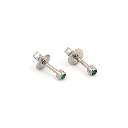 Bezel Set Birthstone Universal Flatpack Piercing Studs - Stainless Steel - May Emerald Crystal - Mini Adaptor