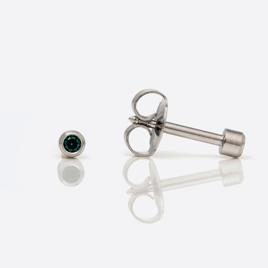 Bezel Set Birthstone Universal Flatpack Piercing Studs - Stainless Steel - May Emerald Crystal - Mini Adaptor