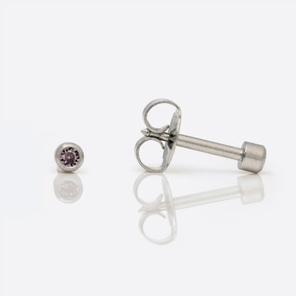 Bezel Set Birthstone Universal Flatpack Piercing Studs - Stainless Steel - June Alexandrite Crystal - Mini Adaptor