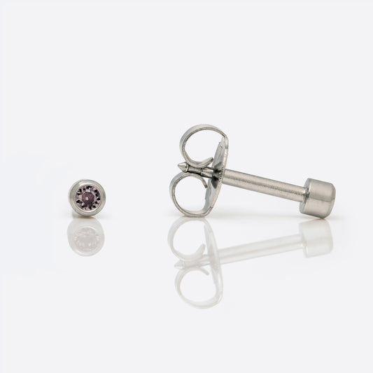 Bezel Set Birthstone Universal Flatpack Piercing Studs - Stainless Steel - June Alexandrite Crystal - Mini Adaptor