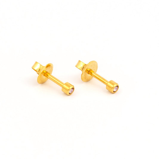 Bezel Set Birthstone Universal Flatpack Piercing Studs - Gold Plated - June Alexandrite Crystal - Mini Adaptor