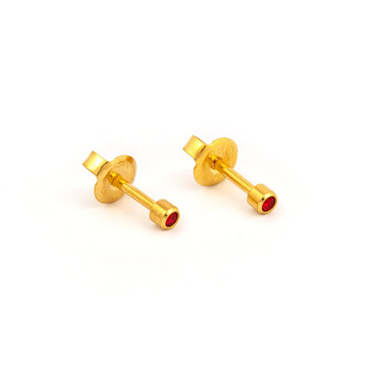 Bezel Set Birthstone Universal Flatpack Piercing Studs - Gold Plated - July Ruby Crystal - Mini Adaptor