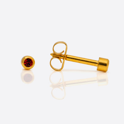 Bezel Set Birthstone Universal Flatpack Piercing Studs - Gold Plated - July Ruby Crystal - Mini Adaptor