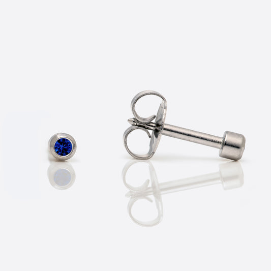 Bezel Set Birthstone Universal Flatpack Piercing Studs - Stainless Steel - September Sapphire Crystal - Mini Adaptor
