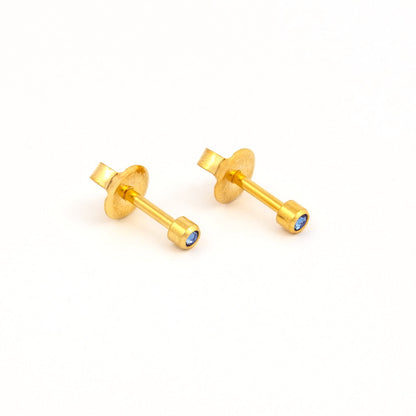 Bezel Set Birthstone Universal Flatpack Piercing Studs - Gold Plated - September Sapphire Crystal - Mini Adaptor