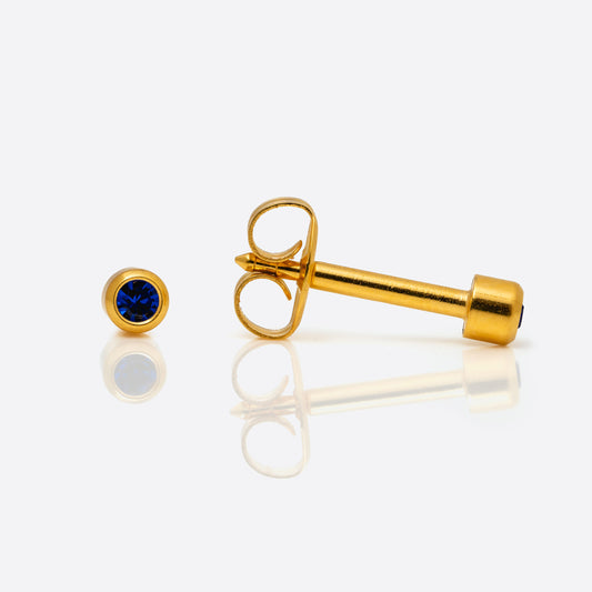 Bezel Set Birthstone Universal Flatpack Piercing Studs - Gold Plated - September Sapphire Crystal - Mini Adaptor