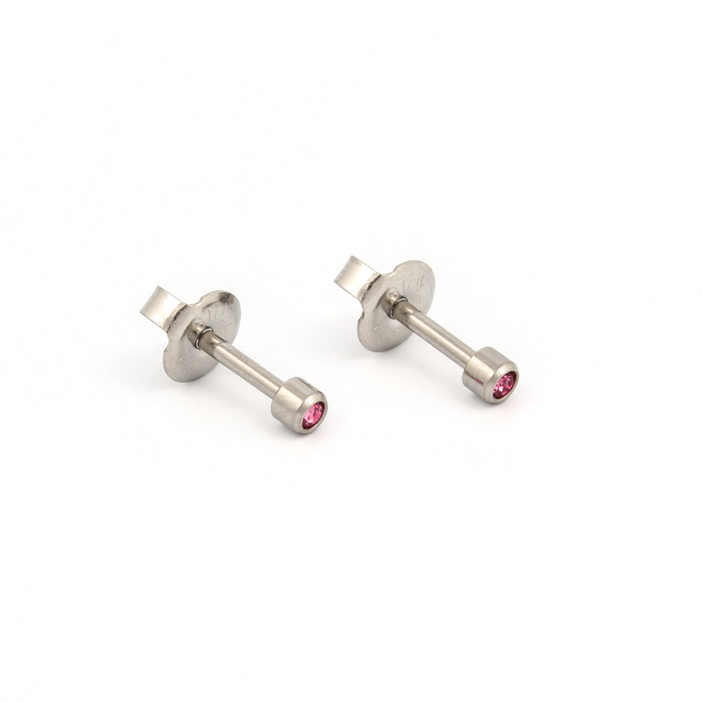 Bezel Set Birthstone Universal Flatpack Piercing Studs - Stainless Steel - October Rose Crystal - Mini Adaptor