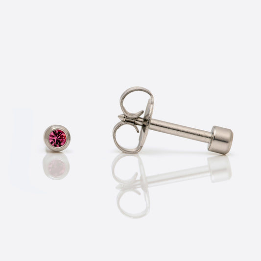 Bezel Set Birthstone Universal Flatpack Piercing Studs - Stainless Steel - October Rose Crystal - Mini Adaptor