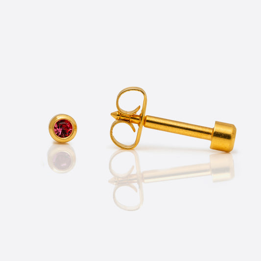 Bezel Set Birthstone Universal Flatpack Piercing Studs - Gold Plated - January Garnet Crystal - Mini Adaptor