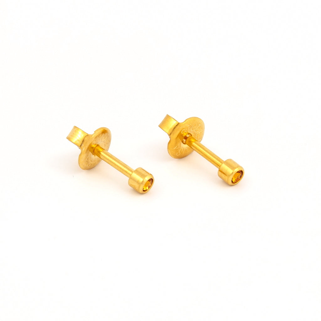 Bezel Set Birthstone Universal Flatpack Piercing Studs - Gold Plated - November Topaz Crystal - Mini Adaptor