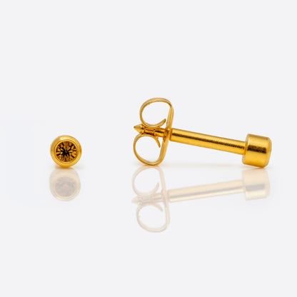 Bezel Set Birthstone Universal Flatpack Piercing Studs - Gold Plated - November Topaz Crystal - Mini Adaptor