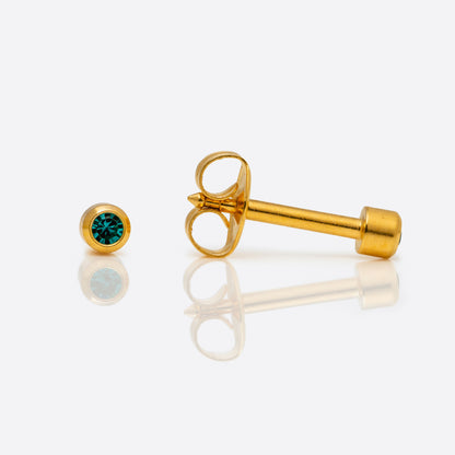 Bezel Set Birthstone Universal Flatpack Piercing Studs - Gold Plated - December Blue Zircon Crystal - Mini Adaptor