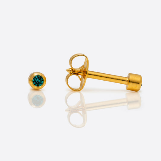 Bezel Set Birthstone Universal Flatpack Piercing Studs - Gold Plated - December Blue Zircon Crystal - Mini Adaptor