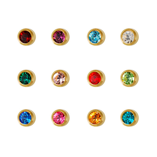 Bezel-Set Birthstones Universal Flatpack Piercing Studs (Assorted Dozen) - Gold Plated - Mini Adaptor
