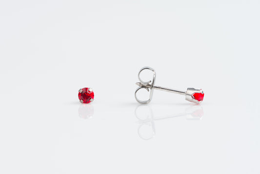 System 75™ Prong Set Birthstone Piercing Studs - 3mm - July Ruby Crystal - Stainless Steel