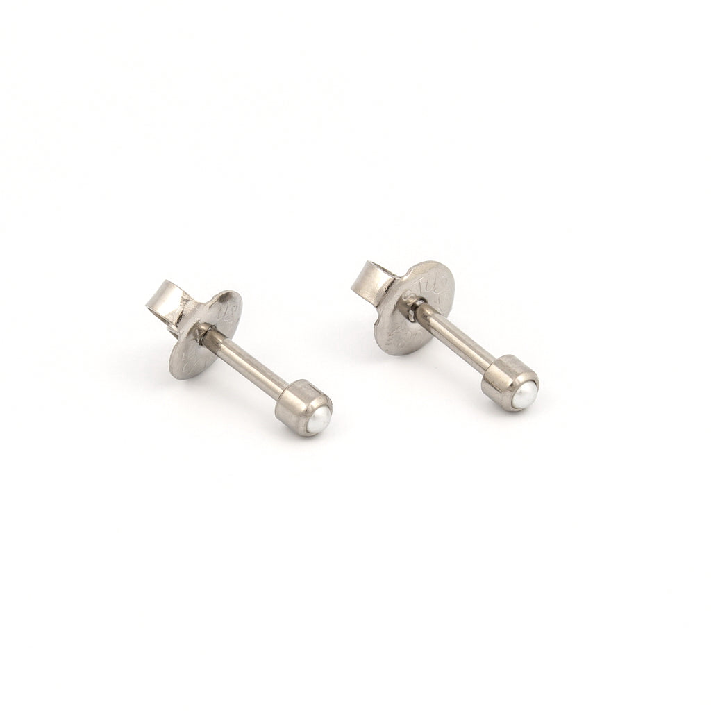 Bezel-Set Pearl Universal Flatpack Piercing Studs - Stainless Steel - Mini Adaptor