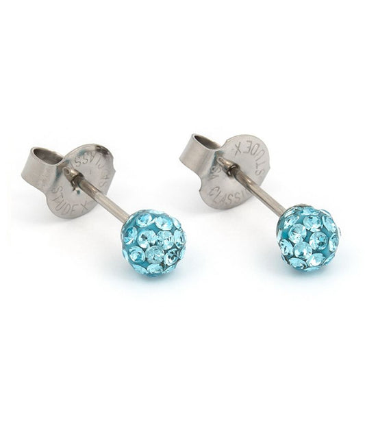 Sensitive Sterilized Fireball Fashion Studs - Aquamarine - 4.5mm - Stainless Steel