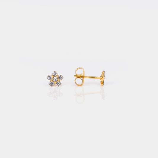 Sensitive Sterilized Daisy Cubic Zirconia  Fashion Studs - April Crystal - Gold Plated