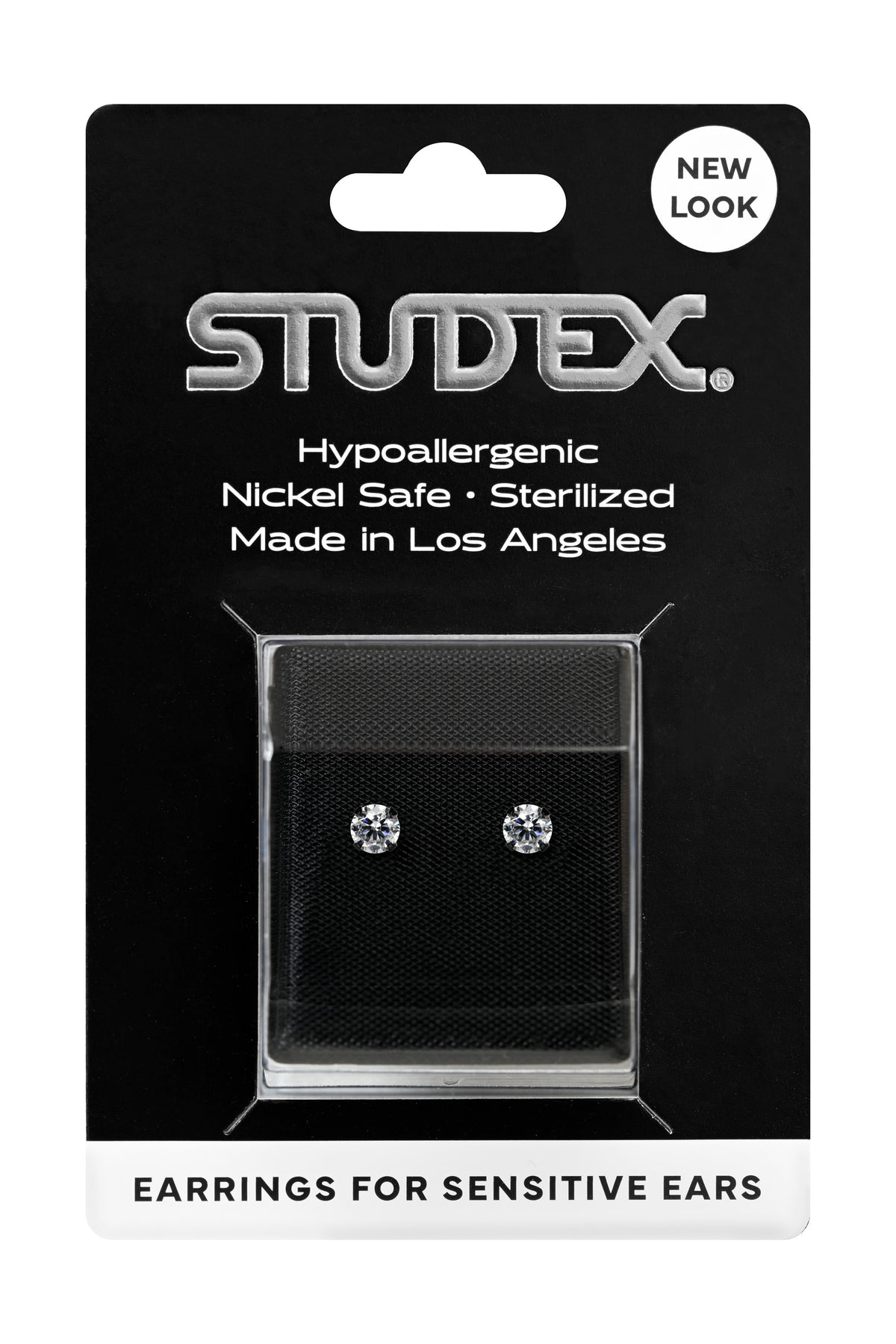 Sensitive Sterilized Fashion Prong-Set Studs - Clear Cubic Zirconia - 4mm - Black Stainless Steel