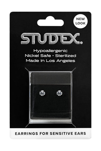 Sensitive Sterilized Fashion Prong-Set Studs - Clear Cubic Zirconia - 4mm - Black Stainless Steel