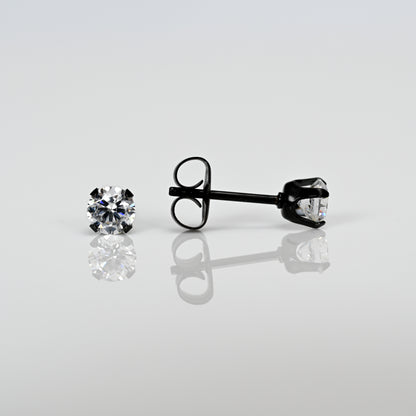 Sensitive Sterilized Fashion Prong-Set Studs - Clear Cubic Zirconia - 4mm - Black Stainless Steel
