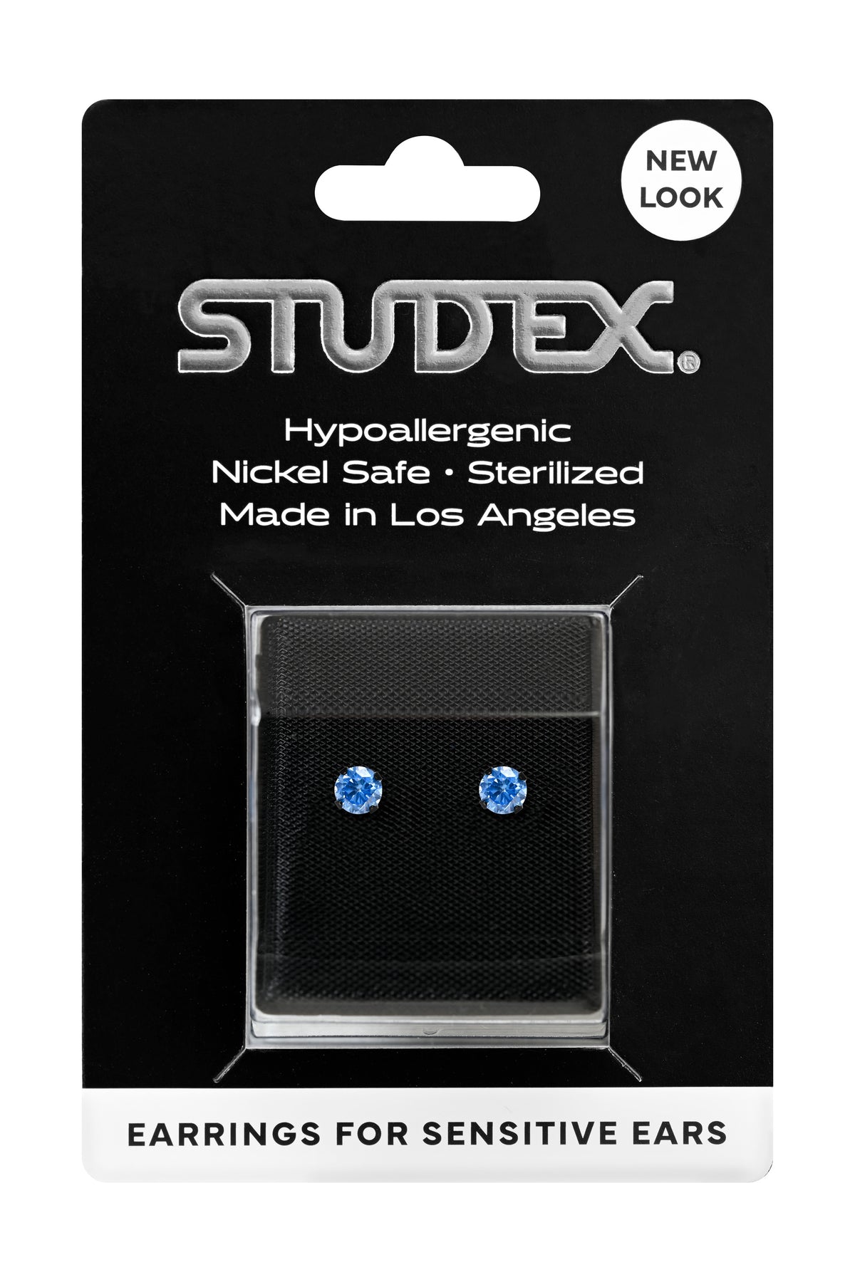 Sensitive Sterilized Fashion Prong-Set Studs - Blue Cubic Zirconia - 4mm - Black Stainless Steel