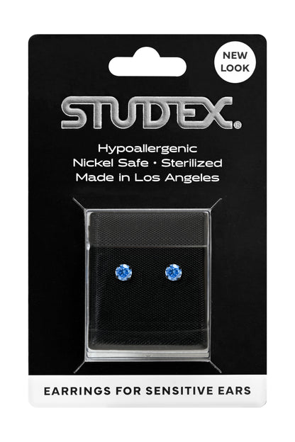 Sensitive Sterilized Fashion Prong-Set Studs - Blue Cubic Zirconia - 4mm - Black Stainless Steel