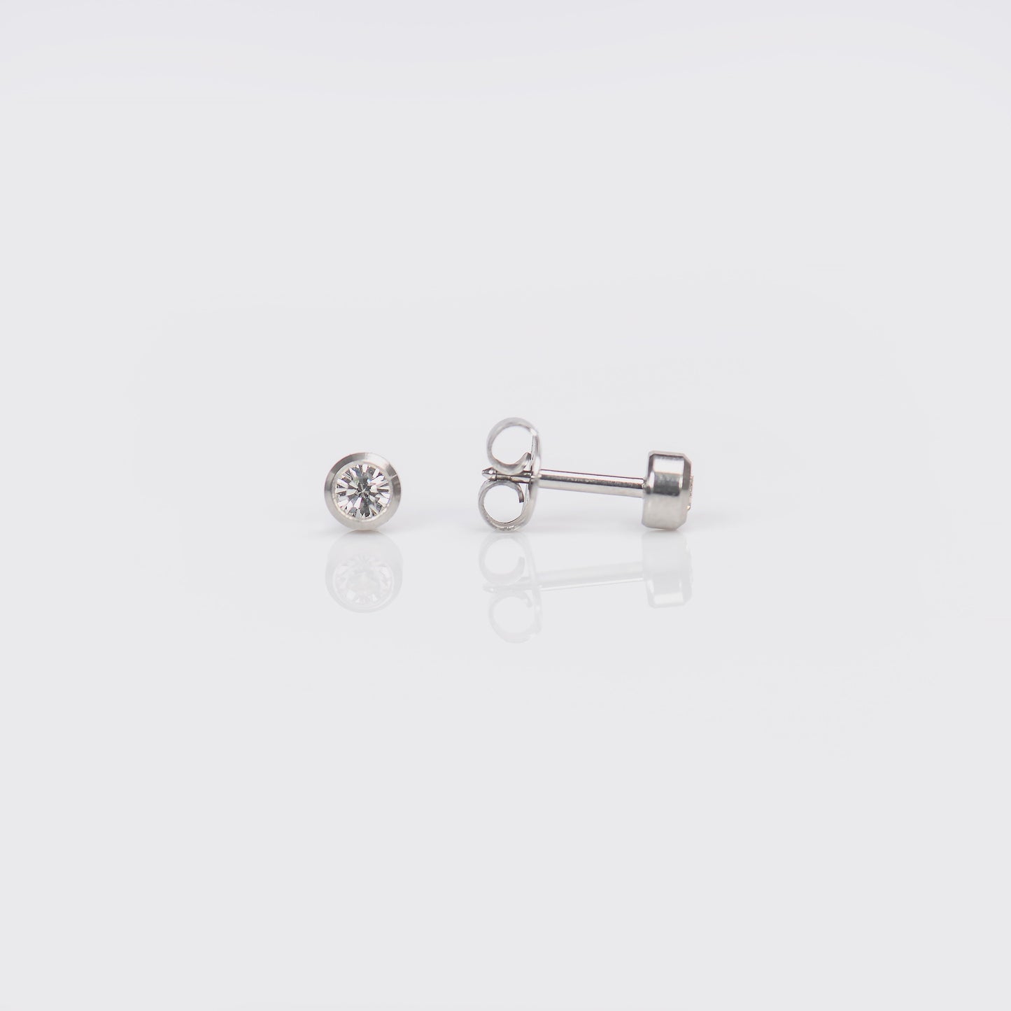 Bezel Set Birthstone Universal Flatpack Piercing Studs - Stainless Steel - April Clear Crystal - Large Adaptor