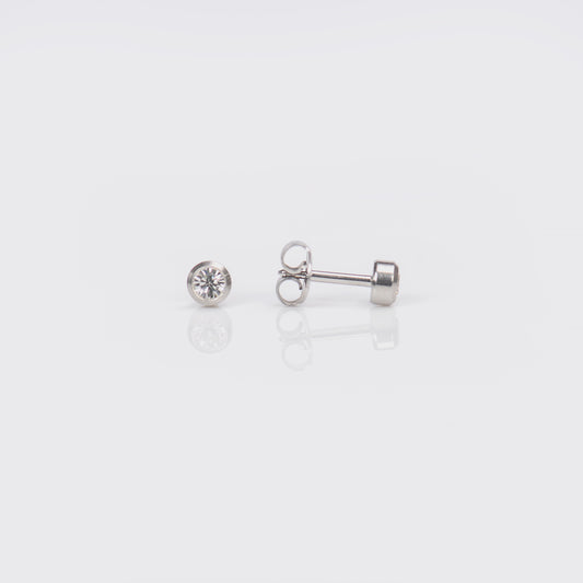 Bezel Set Birthstone Universal Flatpack Piercing Studs - Stainless Steel - April Clear Crystal - Large Adaptor