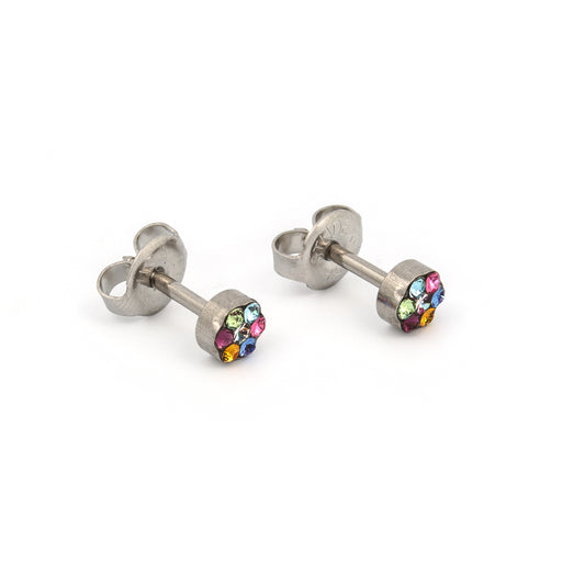 Sensitive Sterilized Daisy Cubic Zirconia  Fashion Studs - Rainbow Crystal - Stainless Steel