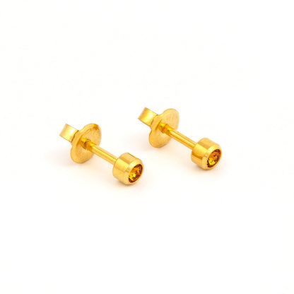 Bezel Set Birthstone Universal Flatpack Piercing Studs - Gold Plated - November Topaz Crystal - Regular Adaptor