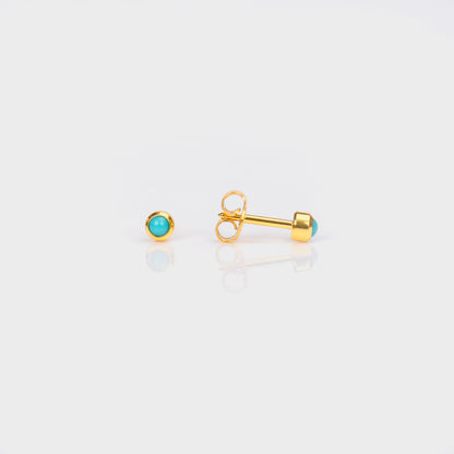 Bezel-Set Color Universal Flatpack Piercing Studs - Gold Plated - Turquiose - Regular Adaptor