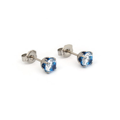 Sensitive Sterilized Prong-Set Cubic Zirconia  Fashion Studs - Neon Blue - 5mm - Stainless Steel