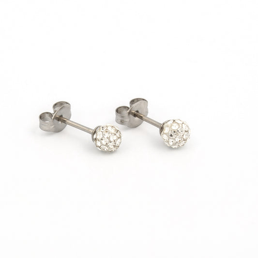 Sensitive Sterilized Fireball Fashion Studs - Clear Crystal - 4.5mm - Stainless Steel