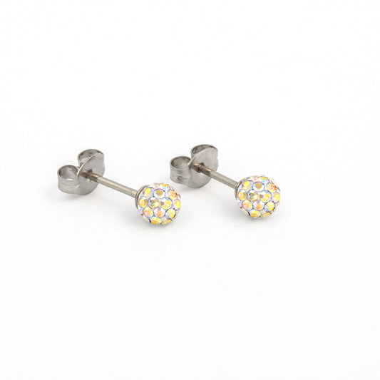 Sensitive Sterilized Fireball Fashion Studs - AB Crystal - 4.5mm - Stainless Steel