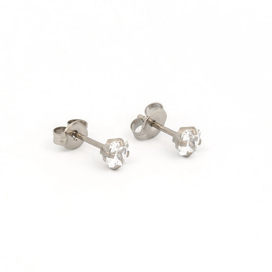 Sensitive Sterilized Prong-Set Princess-Cut Cubic Zirconia  Fashion Studs - 4x4mm - Stainless Steel