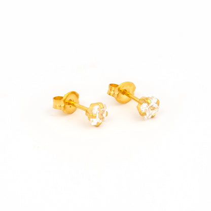 Sensitive Sterilized Prong-Set Princess-Cut Cubic Zirconia  Fashion Studs - 4x4mm - Gold Plated