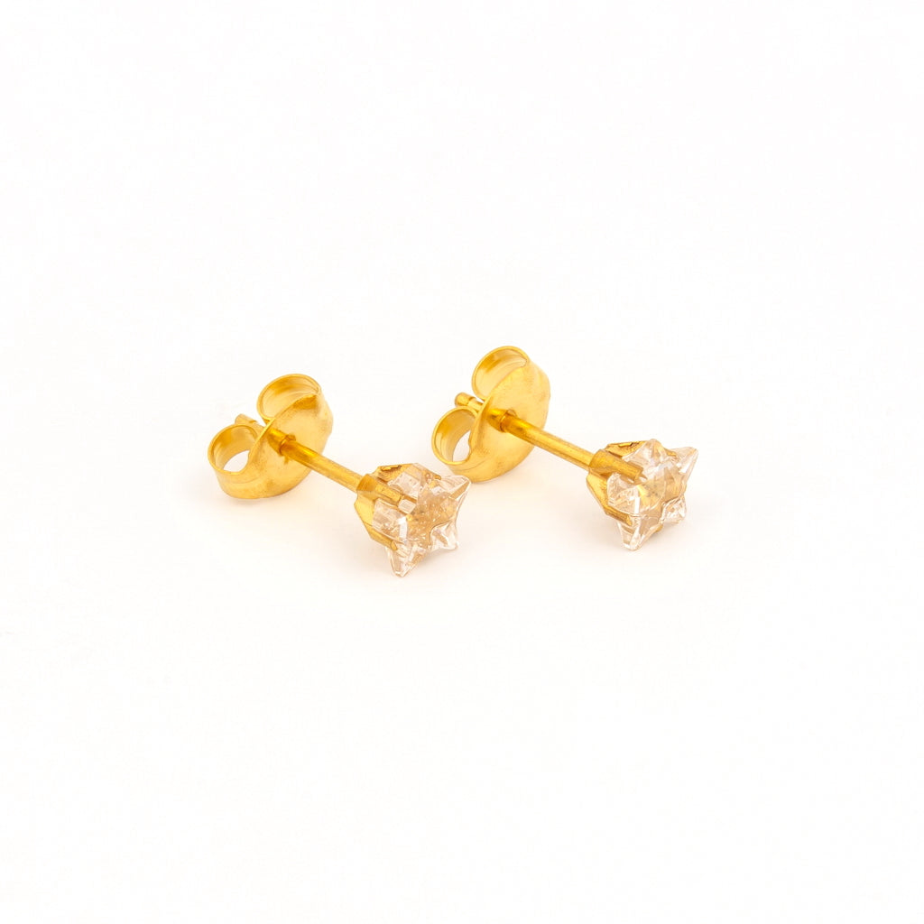 Sensitive Sterilized Star Cut Cubic Zirconia  Fashion Studs - 5mm - Gold Plated