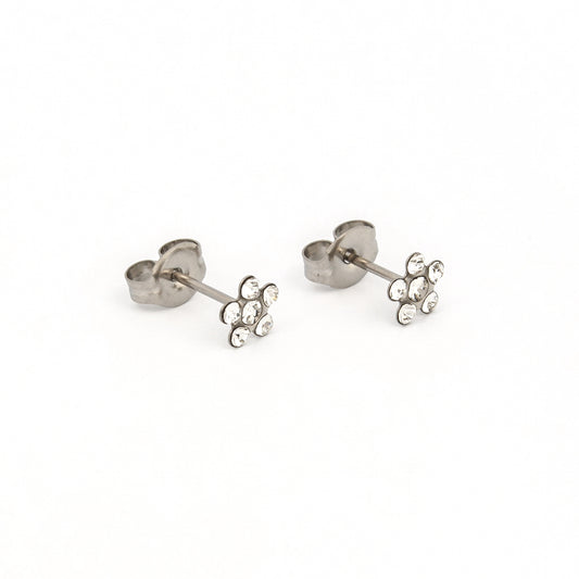 Sensitive Sterilized Daisy Cubic Zirconia  Fashion Studs - April Crystal - Stainless Steel