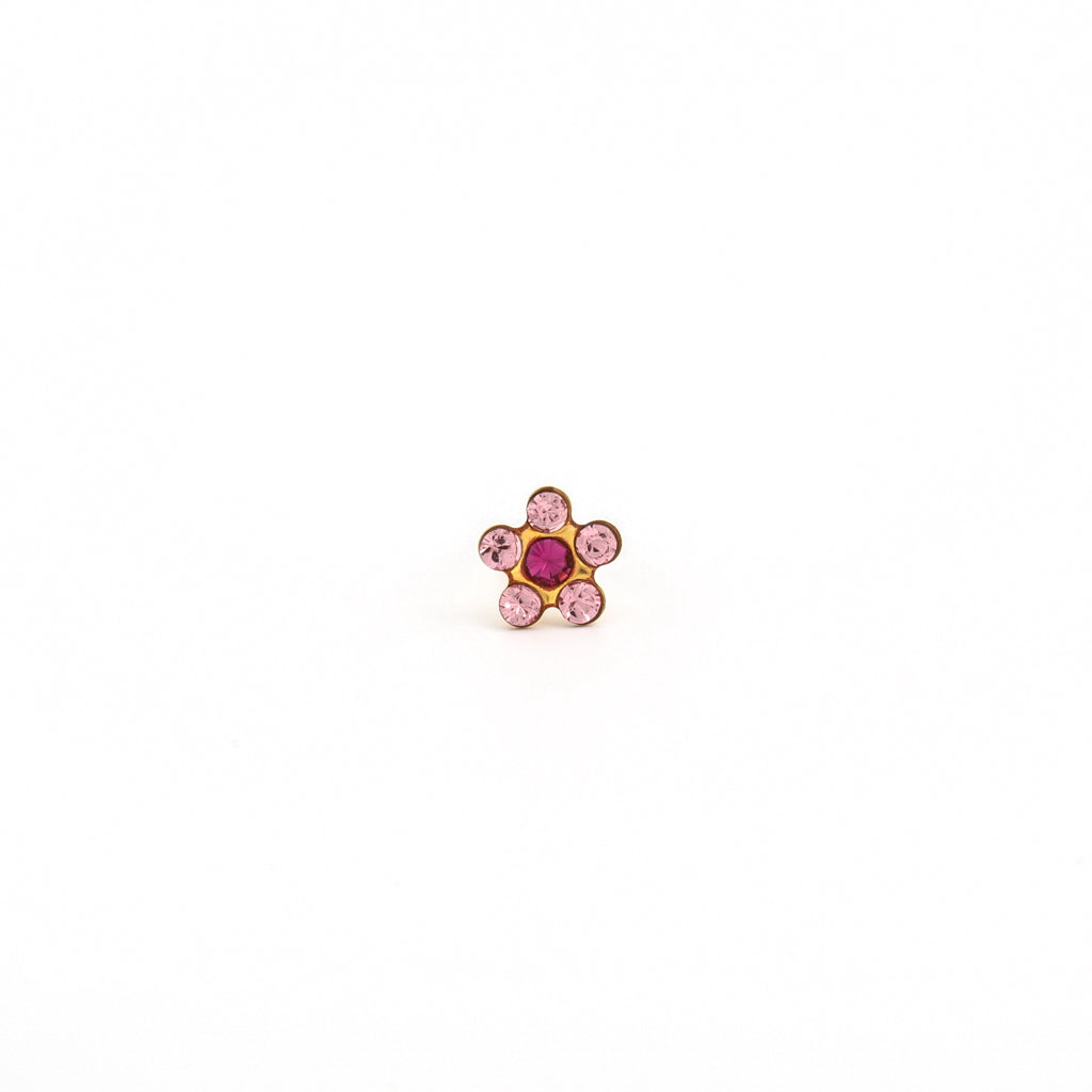 Sensitive Sterilized Daisy Cubic Zirconia Fashion Studs - Light Rose Fuchsia Crystal - Gold Plated