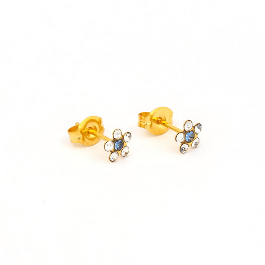 Sensitive Sterilized Daisy Cubic Zirconia  Fashion Studs - April Crystal/September Sapphire - Stainless Steel