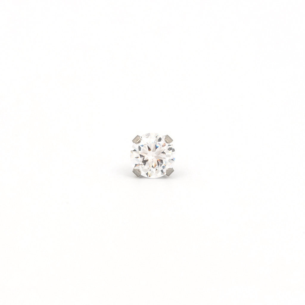 Sensitive Sterilized Prong-Set Cubic Zirconia  Fashion Studs -  Clear cz - 6mm - Stainless Steel